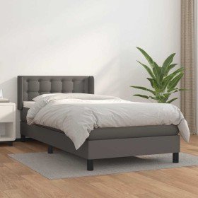Cama box spring con colchón cuero sintético gris 80x200 cm Cama box spring con colchón cuero sintético gris 80x200 cm
