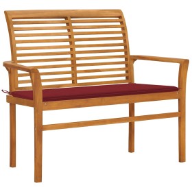 Banco de jardín madera maciza teca con cojín rojo tinto 112 cm by , garden benches - Ref: Foro24-3062658, Price: 157,59 €, Di...