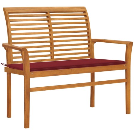 Banco de jardín madera maciza teca con cojín rojo tinto 112 cm by , garden benches - Ref: Foro24-3062658, Price: 157,59 €, Di...