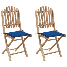 Sillas de jardín plegables 2 unidades bambú con cojines by , Garden chairs - Ref: Foro24-3063991, Price: 114,21 €, Discount: %