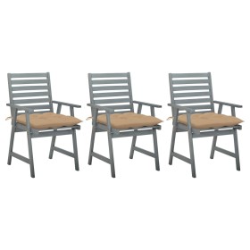 Sillas comedor de jardín 3 uds madera maciza acacia y cojines de , Sillas de jardín - Ref: Foro24-3064446, Precio: 290,61 €