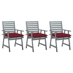 Sillas comedor de jardín 3 uds madera maciza acacia y cojines de , Sillas de jardín - Ref: Foro24-3064452, Precio: 301,83 €