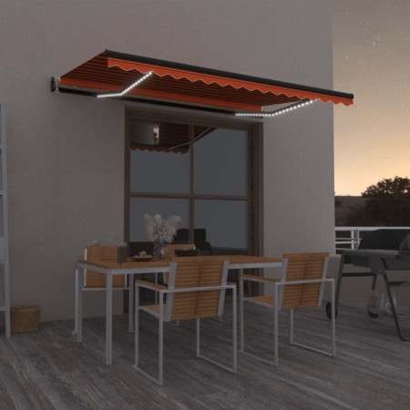 Toldo automático LED sensor de viento naranja marrón 450x350 cm by , Awnings - Ref: Foro24-3069215, Price: 658,89 €, Discount: %