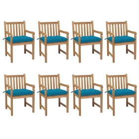 Sillas de jardín 8 uds madera maciza de teca cojines azul claro de , Sillas de jardín - Ref: Foro24-3073077, Precio: 1,00 €, ...