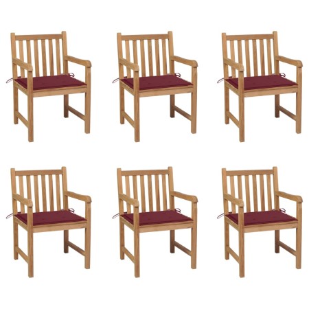 Sillas de jardín 6 uds madera maciza de teca cojines rojo tinto von , Gartenstühle - Ref: Foro24-3073040, Preis: 863,56 €, Ra...