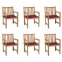 Sillas de jardín 6 uds madera maciza de teca cojines rojo tinto von , Gartenstühle - Ref: Foro24-3073040, Preis: 863,56 €, Ra...