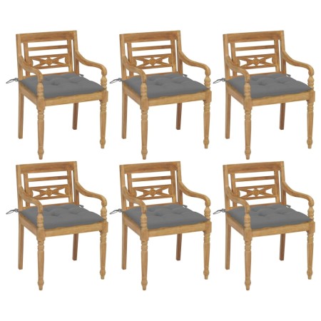 Sillas Batavia 6 unidades madera maciza de teca con cojines by , Garden chairs - Ref: Foro24-3073338, Price: 759,73 €, Discou...
