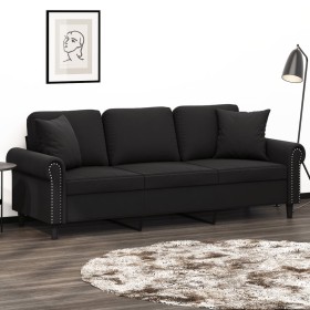 Sofá de 3 plazas con cojines terciopelo negro 180 cm by , Sofas - Ref: Foro24-3200960, Price: 327,51 €, Discount: %