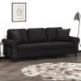Sofá de 3 plazas con cojines terciopelo negro 180 cm