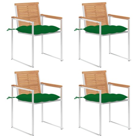 Sillas de jardín 4 unidades con cojines madera maciza teca by , Garden chairs - Ref: Foro24-3078574, Price: 547,65 €, Discoun...