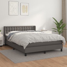 Cama box spring con colchón cuero sintético gris 140x190 cm Cama box spring con colchón cuero sintético gris 140x190 cm
