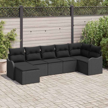 Conjunto de sofá de jardín con cojín 7 pcs Negro Poliratán