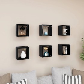 Estantes cubo de pared 6 unidades negro brillo 22x15x22 cm de , Estantes y estanterías - Ref: Foro24-807075, Precio: 40,09 €,...