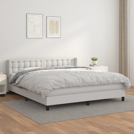 Cama box spring con colchón cuero sintético blanco 180x200 cm