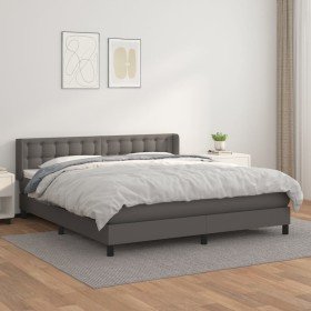 Cama box spring con colchón cuero sintético gris 180x200 cm Cama box spring con colchón cuero sintético gris 180x200 cm