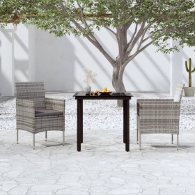 Juego de comedor de jardín 3 piezas con cojines gris y negro de , Conjuntos de jardín - Ref: Foro24-3099287, Precio: 211,90 €...