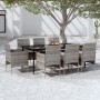 Juego de comedor para jardín 9 piezas con cojines gris y negro