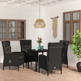 Juego de comedor de jardín 5 piezas con cojines negro