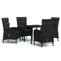 Juego de comedor de jardín 5 piezas con cojines negro