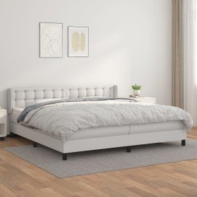Cama box spring con colchón cuero sintético blanco 200x200 cm Cama box spring con colchón cuero sintético blanco 200x200 cm