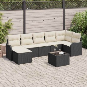 Conjunto de sofá de jardín con cojín 8 pcs Negro Poliratán