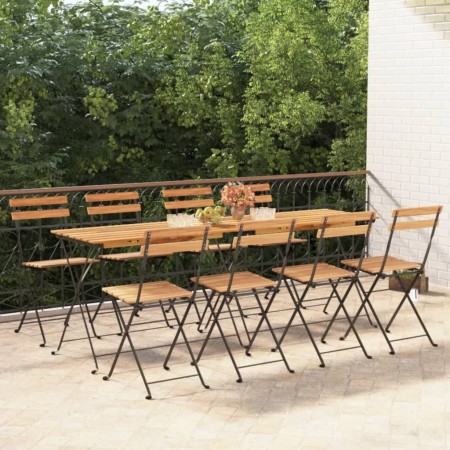 Sillas cafetería plegables 8 uds acero y madera maciza de teca