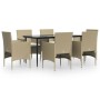 Juego de comedor de jardín 7 piezas con cojines beige y negro by , Garden sets - Ref: Foro24-3156625, Price: 535,81 €, Discou...