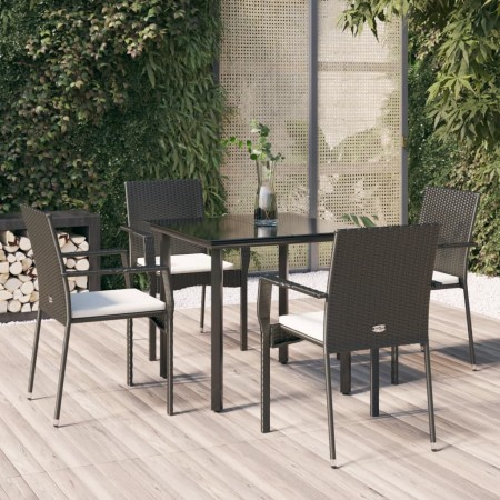 Set de muebles jardín 5 pzas con cojines ratán sintético negro by , Garden sets - Ref: Foro24-3185132, Price: 325,39 €, Disco...