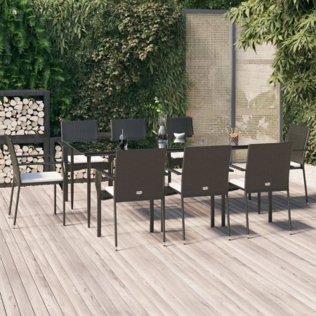 Set de comedor de jardín 9 pzas y cojines ratán sintético negro von , Gartensets - Ref: Foro24-3185124, Preis: 696,55 €, Raba...