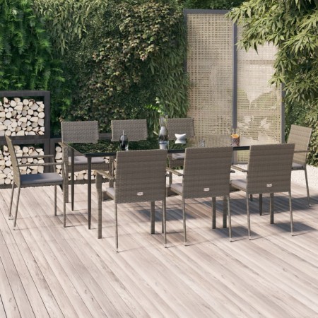 Set comedor jardín 9 pzas y cojines ratán sintético negro gris von , Gartensets - Ref: Foro24-3185130, Preis: 683,37 €, Rabat...