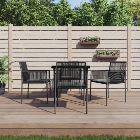 Set comedor jardín 5 pzas y cojines acero ratán sintético negro