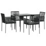 Set comedor jardín 5 pzas y cojines acero ratán sintético negro by , Garden sets - Ref: Foro24-3187066, Price: 380,18 €, Disc...