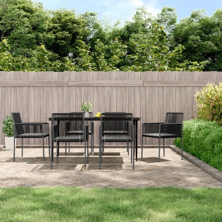 Set comedor jardín 7 pzas y cojines acero ratán sintético negro by , Garden sets - Ref: Foro24-3187070, Price: 543,11 €, Disc...