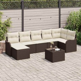 Conjunto de sofá de jardín con cojín 8 pcs Marrón Poliratán