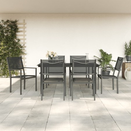 Juego de comedor para jardín 7 piezas acero y textilene negro by , Garden sets - Ref: Foro24-3200723, Price: 416,99 €, Discou...