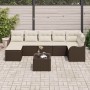 Conjunto de sofá de jardín con cojín 8 pcs Marrón Poliratán