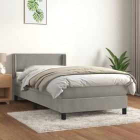 Cama box spring con colchón terciopelo gris claro 100x200 cm Cama box spring con colchón terciopelo gris claro 100x200 cm