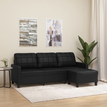 Sofá de 3 plazas con taburete cuero sintético negro 180 cm von , Sofas - Ref: Foro24-3201014, Preis: 332,85 €, Rabatt: %