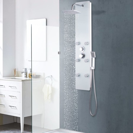 Panel ducha de vidrio 25x44,6x130 cm blanco von , Strahldüsen für Badewannen und Duschen - Ref: Foro24-142992, Preis: 205,59 ...