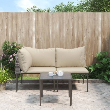 Set de muebles de jardín 3 pzas y cojines ratán sintético gris von , Gartensets - Ref: Foro24-364129, Preis: 138,16 €, Rabatt: %