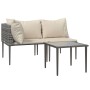 Set de muebles de jardín 3 pzas y cojines ratán sintético gris