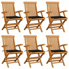 Sillas de jardín 6 uds madera maciza de teca con cojines negros by , Garden chairs - Ref: Foro24-3062548, Price: 473,21 €, Di...
