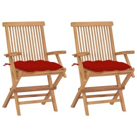 Sillas de jardín 2 uds madera maciza de teca con cojines rojos von , Gartenstühle - Ref: Foro24-3062508, Preis: 185,05 €, Rab...