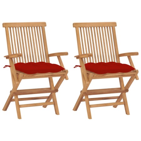 Sillas de jardín 2 uds madera maciza de teca con cojines rojos by , Garden chairs - Ref: Foro24-3062508, Price: 204,05 €, Dis...