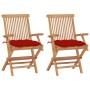 Sillas de jardín 2 uds madera maciza de teca con cojines rojos by , Garden chairs - Ref: Foro24-3062508, Price: 204,05 €, Dis...