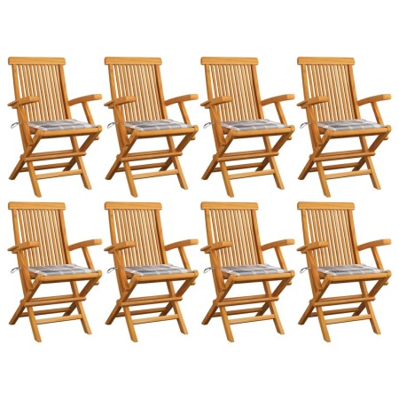 Sillas de jardín 8 uds madera teca con cojines a cuadros grises von , Gartenstühle - Ref: Foro24-3072903, Preis: 654,34 €, Ra...
