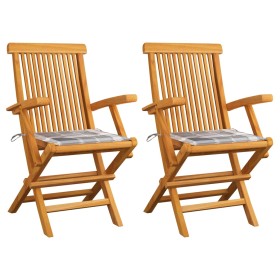 Sillas de jardín 2 uds madera teca con cojines a cuadros grises von , Gartenstühle - Ref: Foro24-3062501, Preis: 190,88 €, Ra...