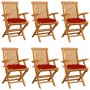Sillas de jardín 6 uds madera maciza de teca con cojines rojos de , Sillas de jardín - Ref: Foro24-3062562, Precio: 420,80 €