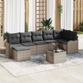 Conjunto de sofá de jardín con cojín 8 pcs Gris Poliratán