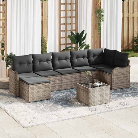 Conjunto de sofá de jardín con cojín 8 pcs Gris Poliratán